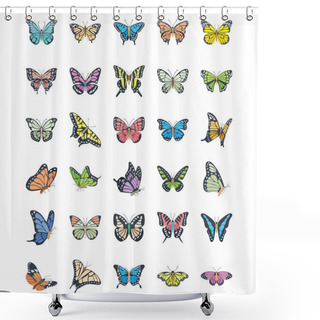 Personality  Butterfly Flat Vector Icons Set Shower Curtains