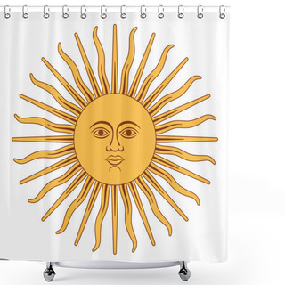 Personality  Sun Of May, Spanish Sol De Mayo, A National Emblem Of Argentina On The Country Flag. Radiant Golden Yellow Sun With A Face And Sixteen Straight And Sixteen Wavy Rays. Illustration Over White. Vector. Shower Curtains