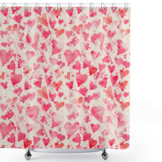 Personality  Seamless Watercolor Pattern With Colorful Hearts - Romantic Tints Of Red. Shower Curtains