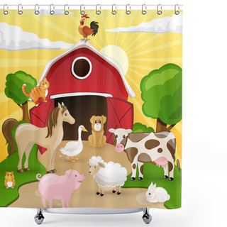 Personality  Vector Farm With Animals Shower Curtains