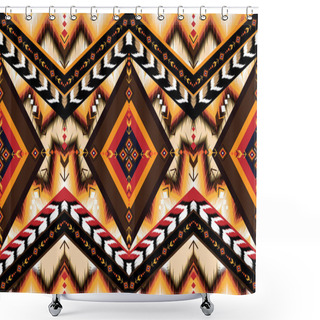 Personality  Ikat Geometric Folklore Ornament. Tribal Ethnic Vector Texture. Seamless Striped Pattern In Aztec Style. Figure Tribal Embroidery. Indian, Scandinavian, Gypsy, Mexican, Folk Pattern. Shower Curtains