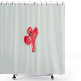 Personality  Top View Of Broken Heart Shaped Balloon With Insulating Tape Isolated On White, Valentines Day Concept  Shower Curtains