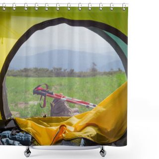 Personality  View From The Hiking Tent Through The Mosquito Net Shower Curtains