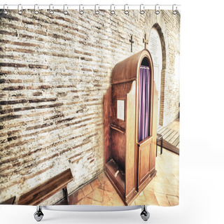 Personality  Confession Box Inside An Italian Church Shower Curtains