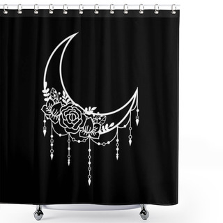 Personality  Crescent Moon Floral Style, Moon Decoration Element Shower Curtains