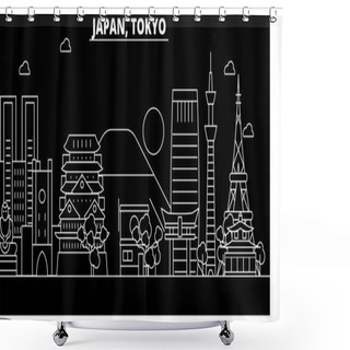 Personality  Tokyo City Silhouette Skyline. Japan - Tokyo City Vector City, Japanese Linear Architecture, Buildings. Tokyo City Travel Illustration, Outline Landmarks. Japan Flat Icon, Japanese Line Banner Shower Curtains