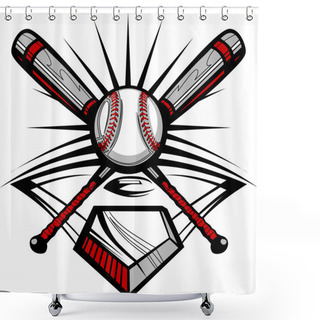 Personality  Baseball Or Softball Crossed Bats With Ball Vector Image Template Shower Curtains