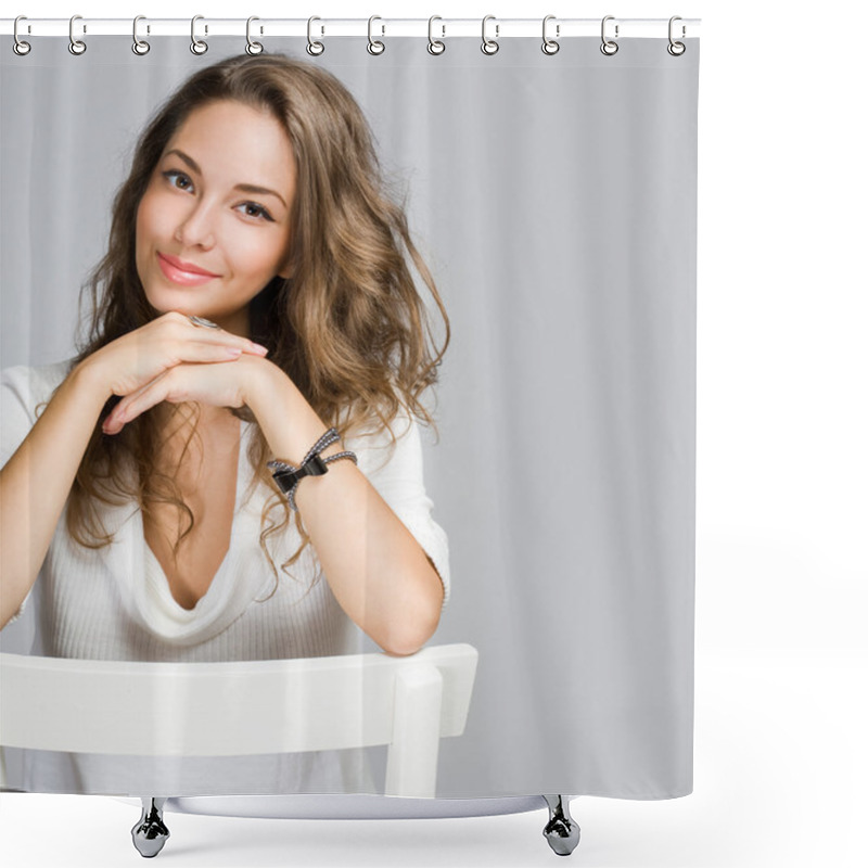 Personality  Friendly Pensive Brunette Beauty. Shower Curtains
