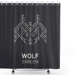 Personality  Wolf Head Geometric Emblem, Thin Line Style Illustration Shower Curtains