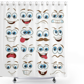 Personality  Face Expression Set. Vector Illustration Emoticon Cartoon Shower Curtains