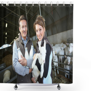 Personality  Couple Of Breeders With Goats Shower Curtains