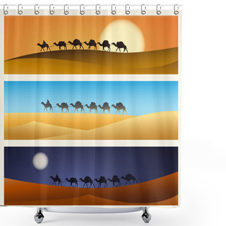 Personality  Caravan Of Camels In Desert Shower Curtains