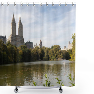 Personality  San Remo Apartments Building Near Park And Lake In New York City Shower Curtains