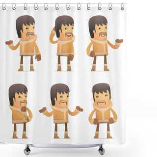 Personality  Set Of Eskimo Character In Different Poses Shower Curtains