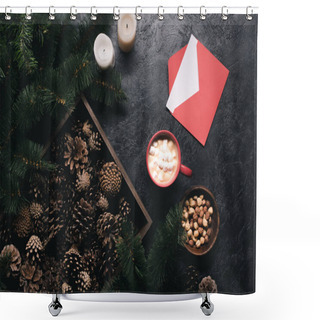 Personality  Christmas Decorations, Envelope And Cup Of Cacao Shower Curtains