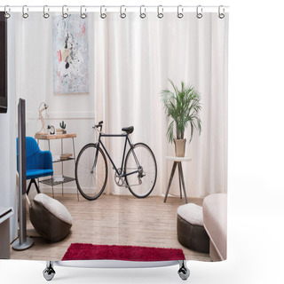 Personality  Bicycle Standing In A Living Room Near The Window Shower Curtains