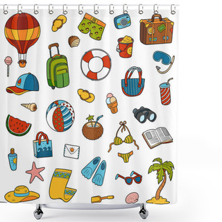 Personality  Colorful Cartoon Set Of Summer Objects Shower Curtains