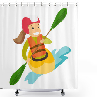 Personality  Young Caucasian White Woman Riding A Kayak. Shower Curtains