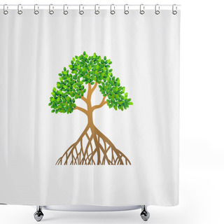 Personality  Mangrove Tree With Roots And Green Leaves Vector Illustration. Shower Curtains