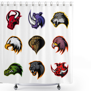 Personality  Bull, Rhino, Wolf, Eagle, Cobra, Alligator, Panther, Boar Head Isolated Vector Logo Concept. Shower Curtains