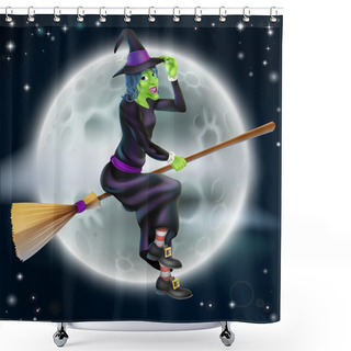 Personality  Witch Flying In Front Of The Moon Shower Curtains