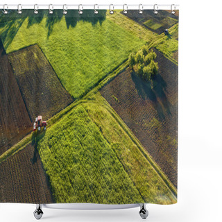 Personality  Aerial View Of Tractor Working In Summer Field, Agricultural Work Shower Curtains