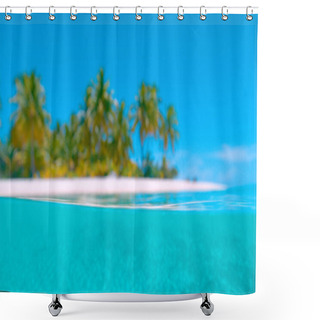 Personality  HALF UNDERWATER: Blurred Shot Of The Sandy Tropical Beach And Turquoise Ocean. Shower Curtains