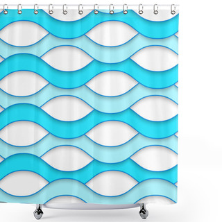 Personality  White Embossed Interlocking Blue Waves Shower Curtains