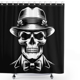 Personality  Dark Art Skull Mafia Head With Hat And Collar Black And White Illustration Shower Curtains