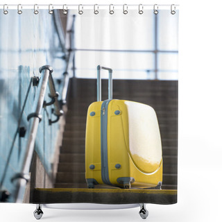 Personality  Closeup Shot Of Yellow Wheeled Bag On Stairs At Subway  Shower Curtains