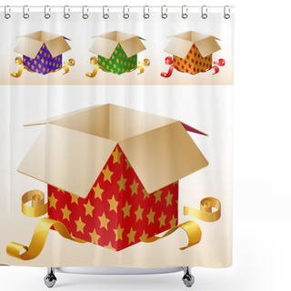 Personality  Opened Decorated Gift Box With Golden Ribbons Shower Curtains