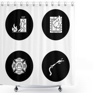 Personality  House On Fire, Firefighter's Badge, Garden Hose, Emergency Exit Icons Isolated On White Background Shower Curtains