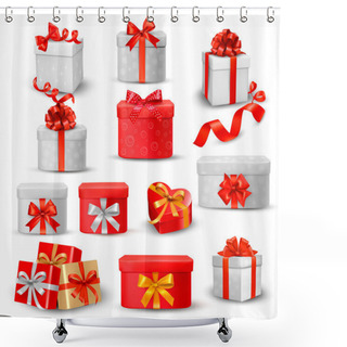 Personality  Set Of Colorful Gift Boxes With Bows And Ribbons. Shower Curtains