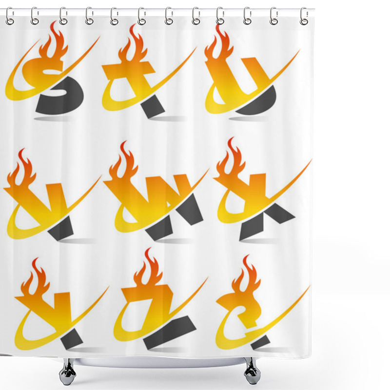 Personality  Swoosh Flame Alphabet Set 3 Shower Curtains