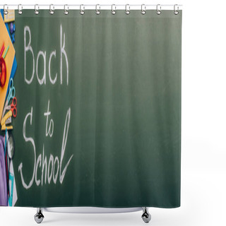 Personality  Top View Of Back To School Lettering Near School Stationery On Green Chalkboard, Panoramic Shot Shower Curtains