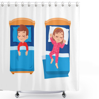 Personality  Little Kid Sleep On Bed Room And Feel Comfortable Shower Curtains