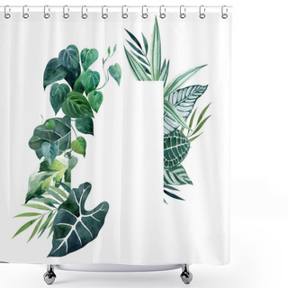 Personality  Tropical Leaves Watercolor Rectangular Frame With Copy Space. Trendy Square Border For Wedding Invitations, Save The Date Cards, Birthday Cards. Hand Drawn Illustration With Jungle Foliage. Shower Curtains