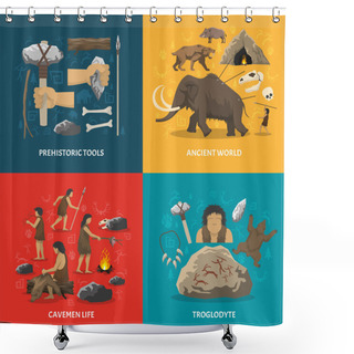 Personality  Stone Age Flat Shower Curtains