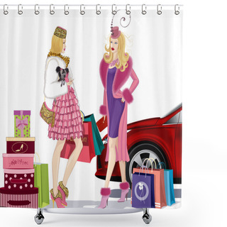 Personality  Two Shopping Girls Shower Curtains