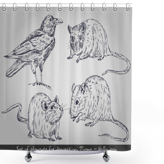 Personality  Set Of Elements For Decoration. Theme - Halloween. Vector Shower Curtains