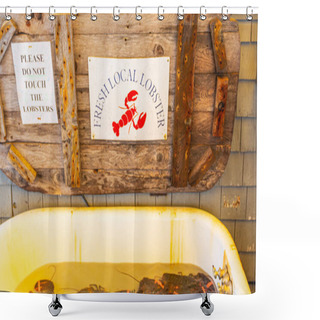 Personality  A Bathtub Is Filled With Fresh Caught Maine Lobsters In A Restaurant In Port Clyde Maine. Shower Curtains