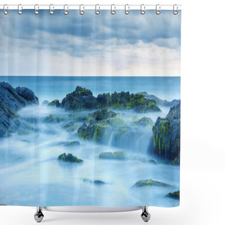 Personality  Long Exposure Of Mystery Ocean And Rocks Shower Curtains