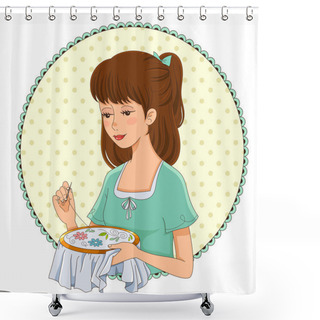 Personality  Embroidering Girl Shower Curtains