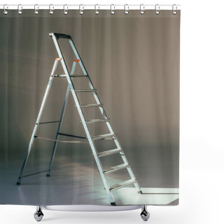 Personality  Open Metallic Stepladder In Studio On Grey      Shower Curtains