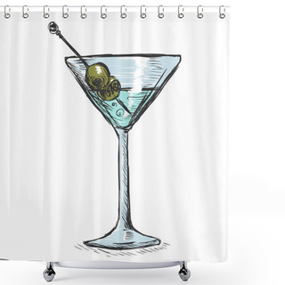 Personality  Sketch Martini Glass With Olives Shower Curtains