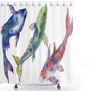 Personality  Spotted Aquatic Underwater Colorful Tropical Fish Set. Red Sea And Exotic Fishes Inside. Watercolor Background Set. Watercolour Drawing Fashion Aquarelle. Isolated Fish Illustration Element. Shower Curtains
