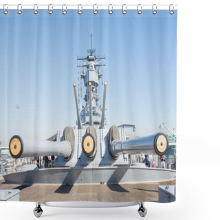 Personality  Mounted Artillery On Board Battleship USS Iowa Shower Curtains