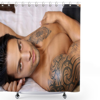 Personality  Sexy Male In Bed Shower Curtains