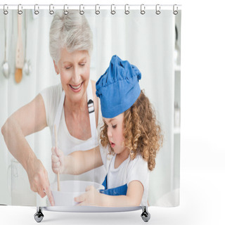 Personality  A Little Girl Baking With Her Grandmother Shower Curtains