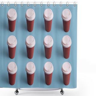Personality  Disposable Coffee Cups Organized In A Row Over Blue Background Shower Curtains